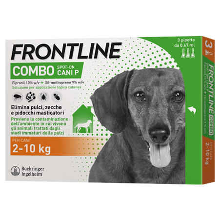 Frontline combo 67 mg + 60,3 mg soluzione spot on per cani da 2 a 10 kg 3  pipette da 0,67 ml